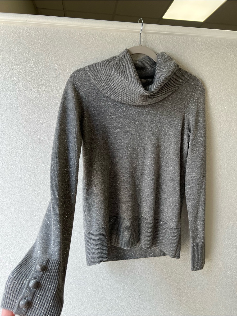 Talbots Gray Cowl Neck Button-Sleeve Sweater